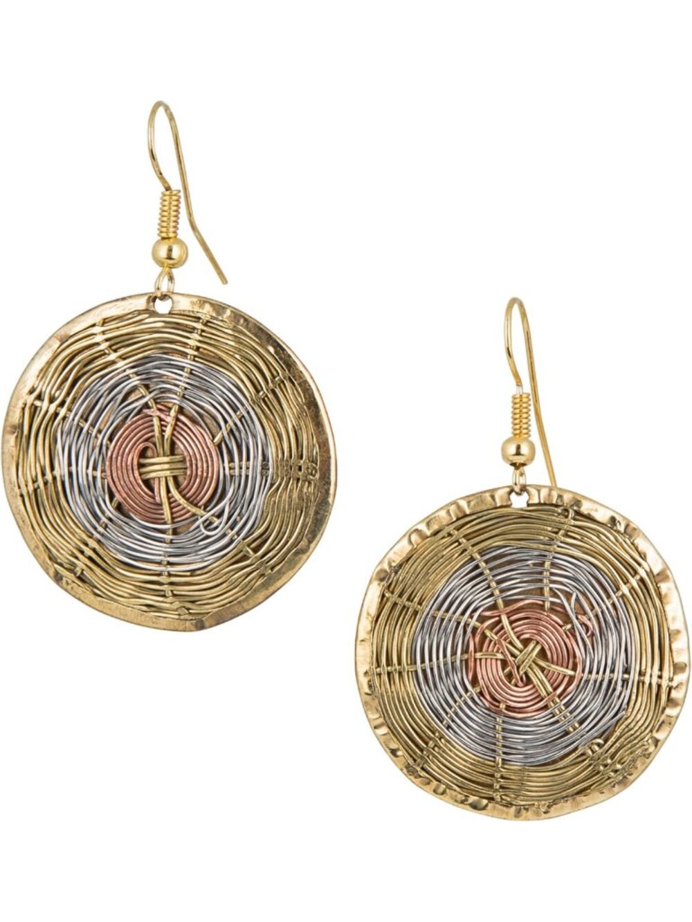 Boho Handmade Three-Tone Dangle Earrings | Unique Basket Weave Design